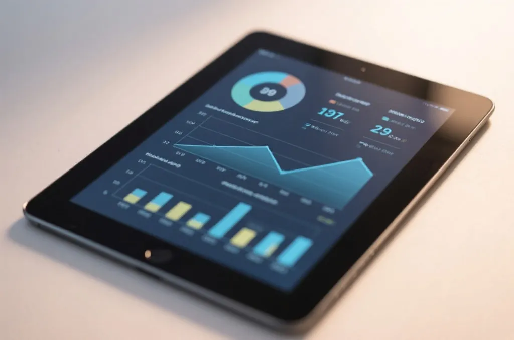 A tablet displaying clean, modern sports statistics and charts